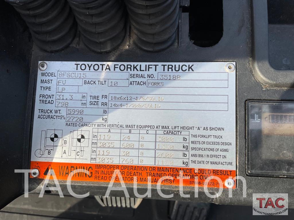 2016 Toyota 8FGCU15 3,000lb Forklift