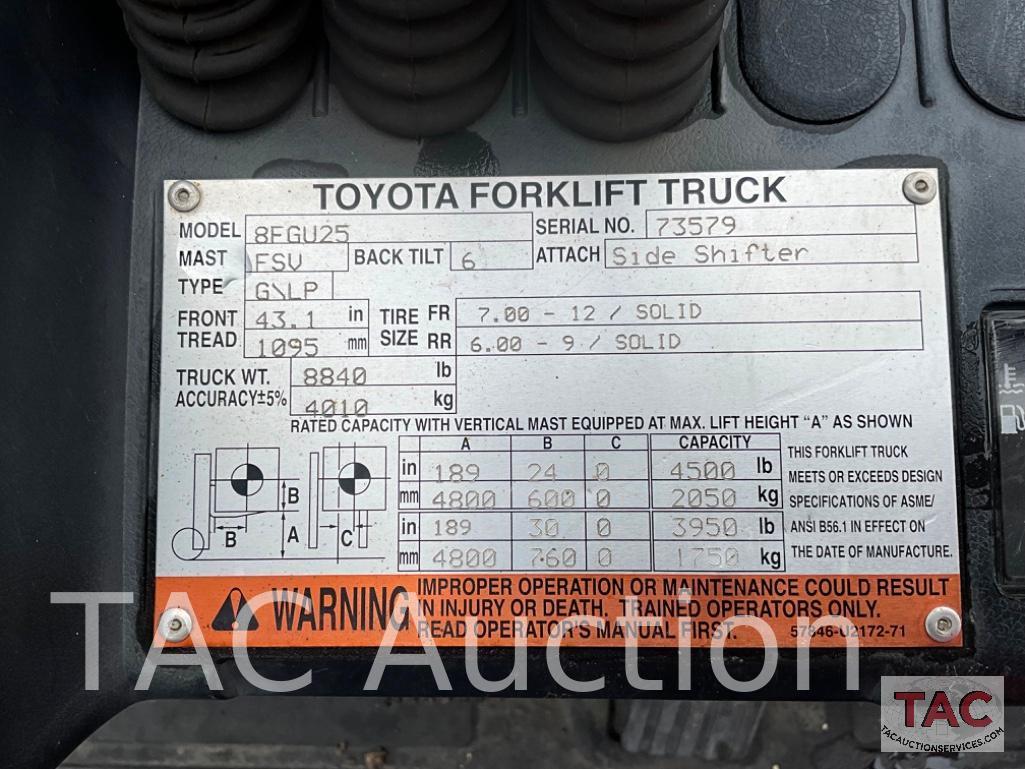 2016 Toyota 8FGU25 5,000lb Forklift