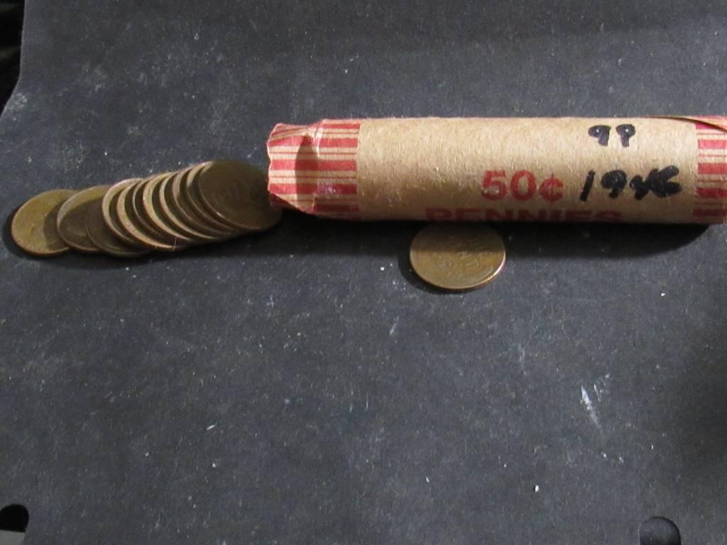 1946 WHEAT PENNY ROLL OF 50 (DIFFERENT MINTS) VF-XF $60
