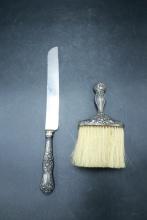 Sheffield Cake Knife And Coin Silver Brush