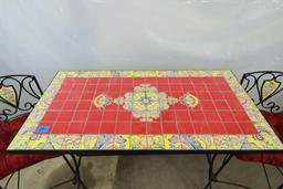Metal Café Table with Mosaic Tile Top & 2 Chairs