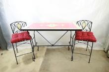 Metal Café Table with Mosaic Tile Top & 2 Chairs