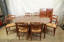 Ethan Allen Cherry Dining Table with 6 Rush Bottom Chairs & 2 Leaves