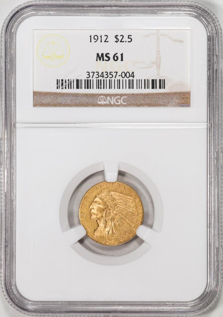 1912 $2 1/2 Indian Head Quarter Eagle Gold Coin NGC MS61