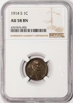 1914-S Lincoln Wheat Cent Coin NGC AU58BN