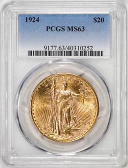 1924 $20 St. Gaudens Double Eagle Gold Coin PCGS MS63