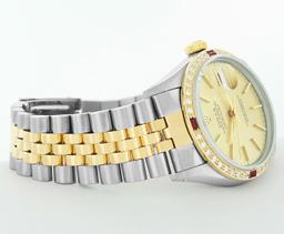 Rolex Men's Two Tone Champagne Index Ruby and Diamond Datejust Wristwatch