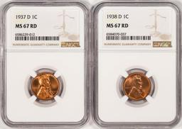 Lot of 1937-D & 1938-D Lincoln Wheat Cent Coins NGC MS67RD