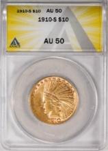 1910-S $10 Indian Head Eagle Gold Coin ANACS AU50
