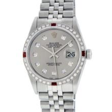 Rolex Mens Stainless Steel Gray Ruby and Diamond Datejust Wristwatch