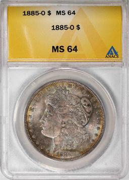 1885-O $1 Morgan Silver Dollar Coin ANACS MS64 Amazing Toning