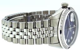 Rolex Mens Stainless Steel Blue Vignette Sapphire and Diamond Datejust Wristwatch