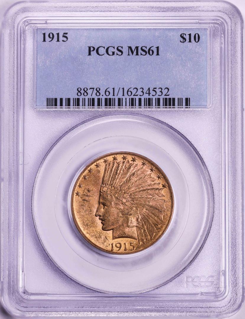 1915 $10 Indian Head Eagle Gold Coin PCGS MS61