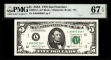 1988A $5 Federal Reserve Note San Francisco Fr.1981-L PMG Superb Gem Unc 67EPQ