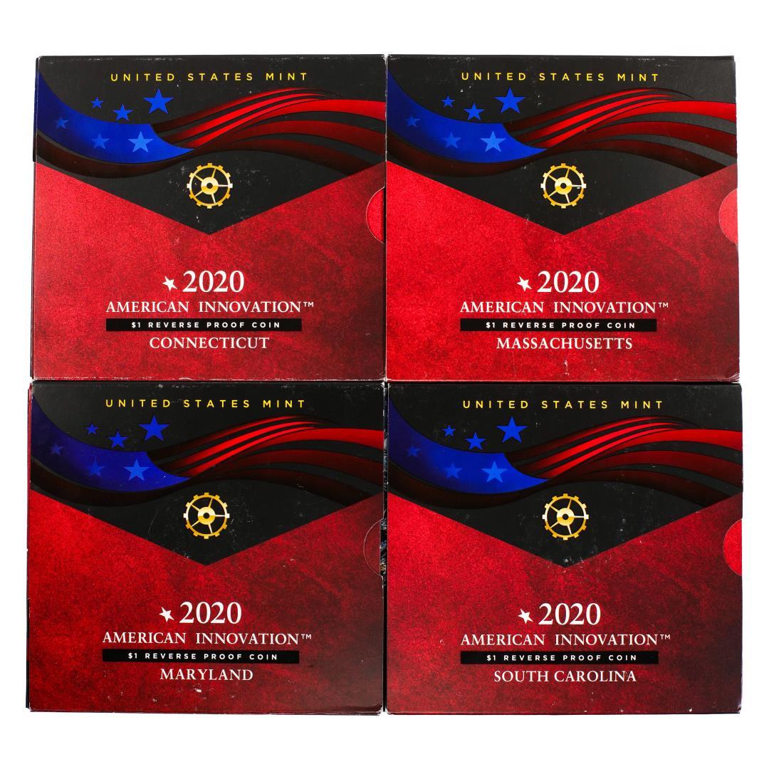 (4) 2020 $1 Reverse Proof American Innovation U.S. Mint Coins in Original Packaging