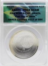 2014 France 10 Euro Proof FIFA World Cup Brazil Silver Coin ANACS PR69DCAM FDOI