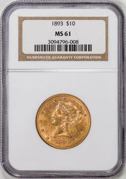 1893 $10 Liberty Head Eagle Gold Coin NGC MS61