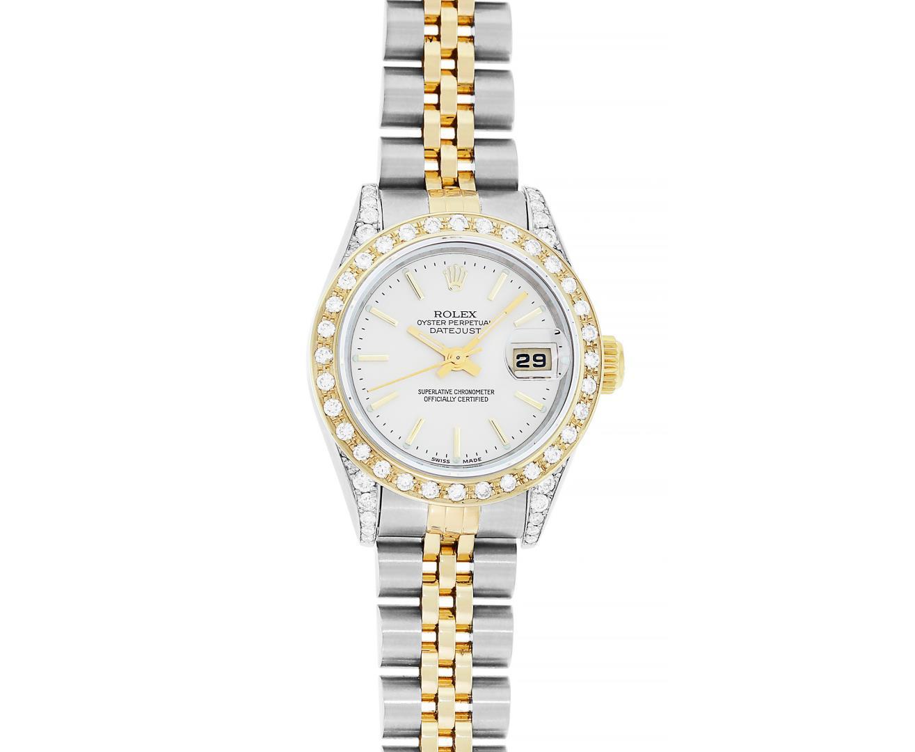 Rolex Ladies Two Tone Silver Index Dial Diamond Datejust Wristwatch