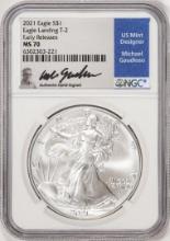 2021 Type 2 $1 American Silver Eagle Coin NGC MS70 Early Releases Gaudioso Signature