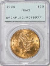 1904 $20 Liberty Head Eagle Gold Coin PCGS MS62 Old Green Rattler
