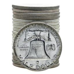 Roll of (20) Brilliant Uncirculated 1963 Franklin Half Dollar Coins