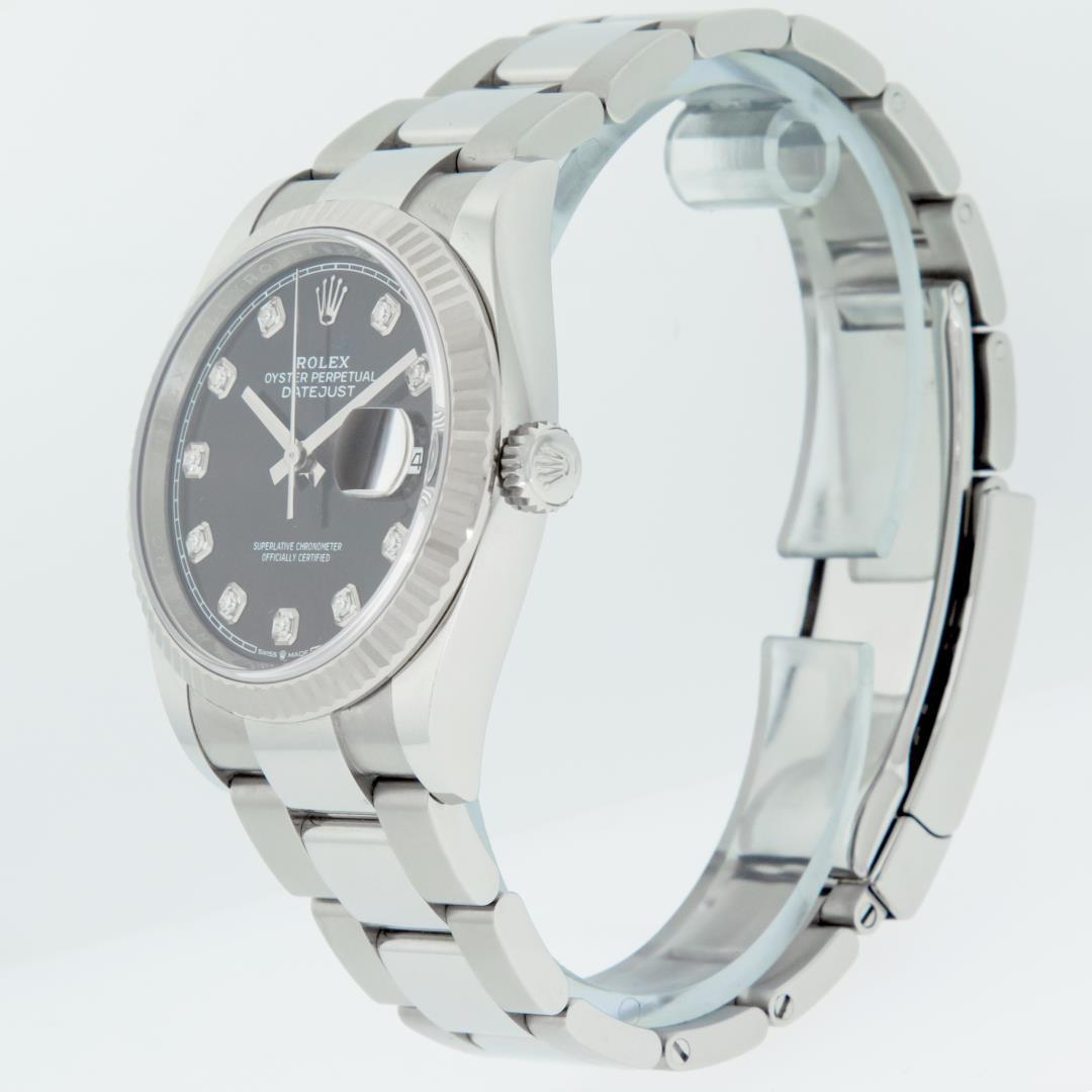 Rolex Mens Stainless Steel Black Diamond Datejust Wristwatch