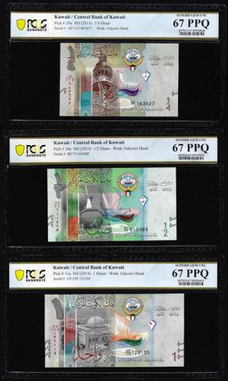 Lot of 2014 Kuwait 1/4, 1/2 & 1 Dinar Notes PCGS Superb Gem Uncirculated 67PPQ