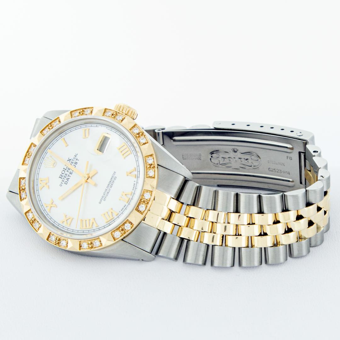 Rolex Men's Two Tone White Roman Diamond Datejust Wristwatch