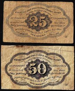 Lot of 1862 First Issue Twenty Five & Fifty Cents Fractional Currency Notes