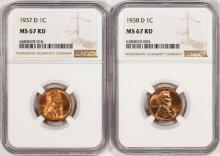 Lot of 1937-D & 1938-D Lincoln Wheat Cent Coins NGC MS67RD