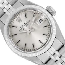 Rolex Ladies Stainless Steel Silver Index Date Wristwatch With Rolex Box