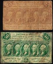 Lot of 1862 First Issue Twenty Five & Fifty Cents Fractional Currency Notes