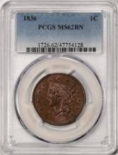 1836 Coronet Head Large Cent Coin PCGS MS62BN