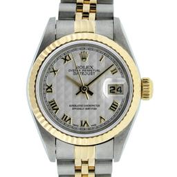 Rolex Ladies Two Tone Ivory Pyramid Datejust Wristwatch