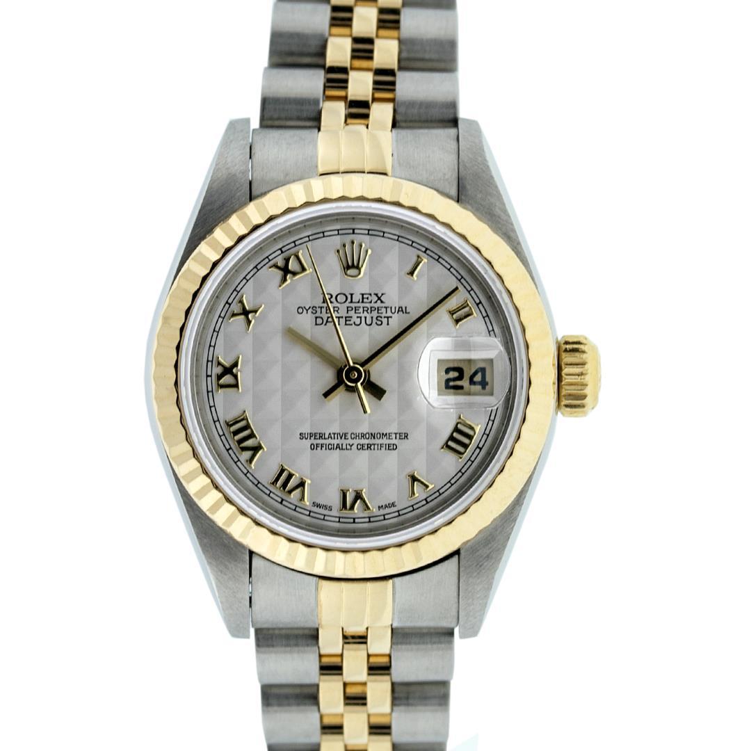Rolex Ladies Two Tone Ivory Pyramid Datejust Wristwatch