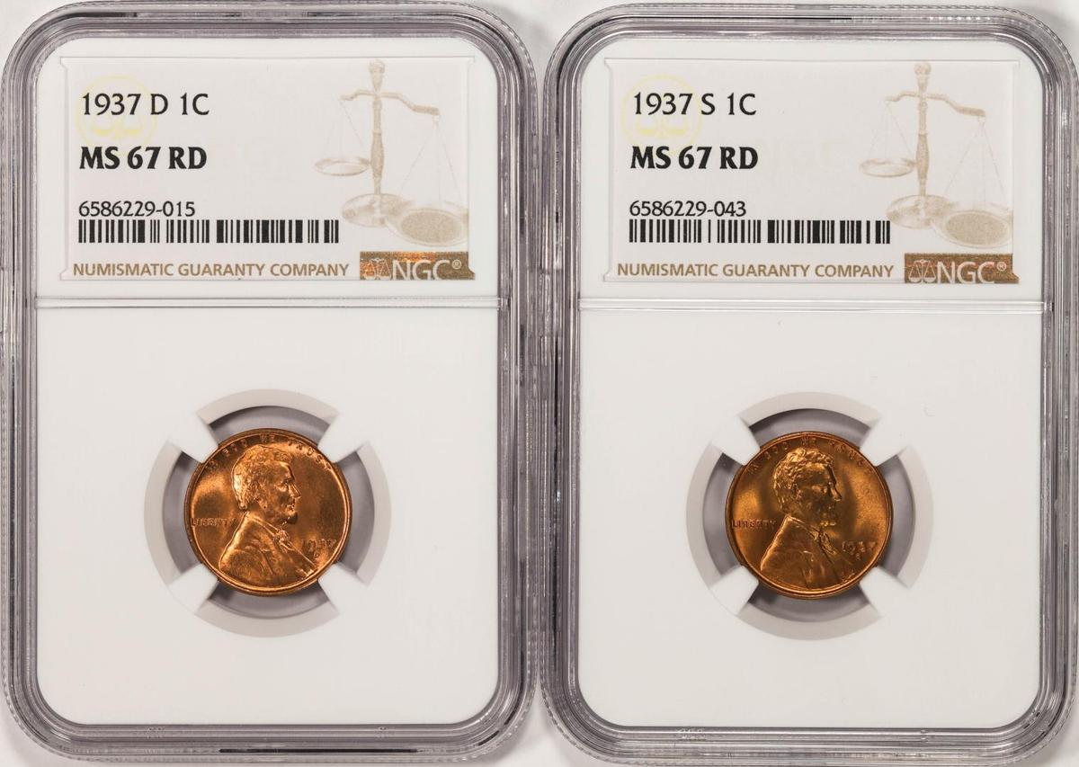 1937-D & 1937-S Lincoln Wheat Cent Coins NGC MS67RD