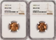 Lot of (2) 1937-D Lincoln Wheat Cent Coins NGC MS67RD