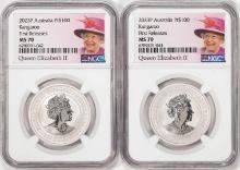 Lot of (2) 2023P Australia $100 Kangaroo 1oz Platinum Coins NGC MS70 First Releases