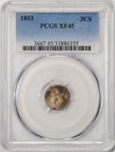 1853 Three Cent Silver Coin PCGS XF45