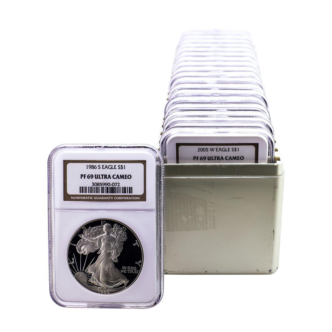 Set of 1986 - 2005 $1 Proof American Silver Eagle Coins NGC PF69 Ultra Cameo