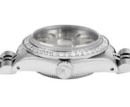 Rolex Ladies Stainless Steel Silver Index Diamond Date Wristwatch
