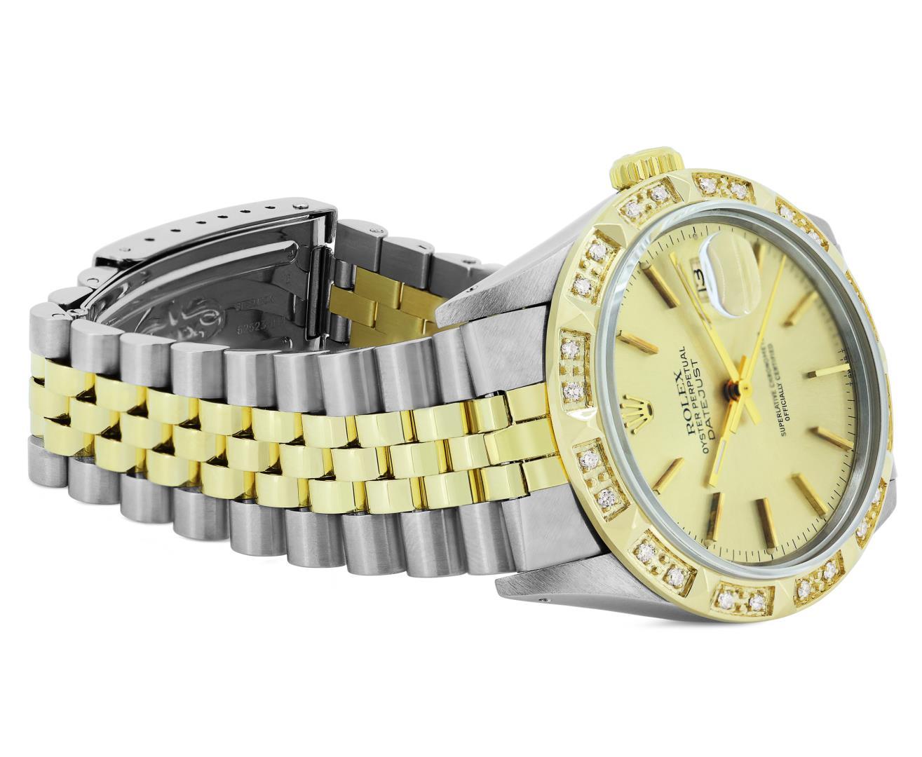 Rolex Mens Two Tone Champagne Index Diamond Datejust Wristwatch With Rolex Box
