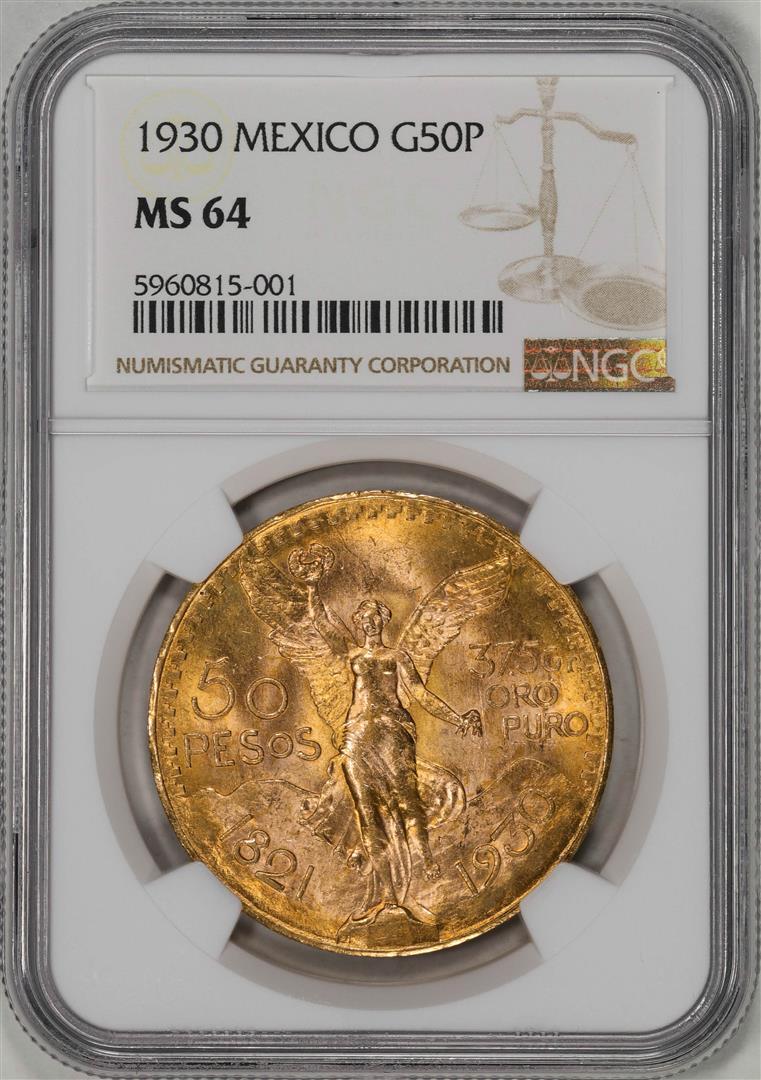 1930 Mexico 50 Pesos Gold Coin NGC MS64