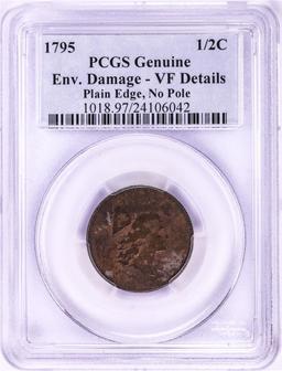 1795 Liberty Cap Half Cent Coin PCGS VF Details Plain Edge No Pole