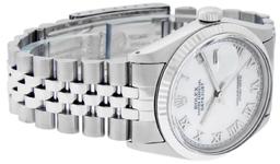 Rolex Mens Stainless Steel White Roman Datejust Wristwatch