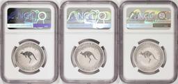 Lot of (3) 2023P Australia $100 Kangaroo 1oz Platinum Coins NGC MS70 First Releases