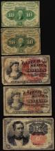 Lot of (5) Assorted Series 10 Cents Fractional Currency Notes