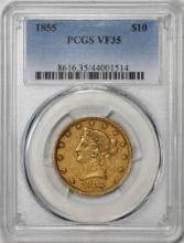 1855 $10 Liberty Head Eagle Gold Coin PCGS VF35