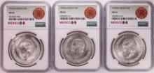 Lot of 1951-1953Mo Mexico 5 Pesos Silver Coins NGC MS64