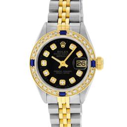 Rolex Ladies Two Tone Sapphire and Diamond Quickset Datejust Wristwatch